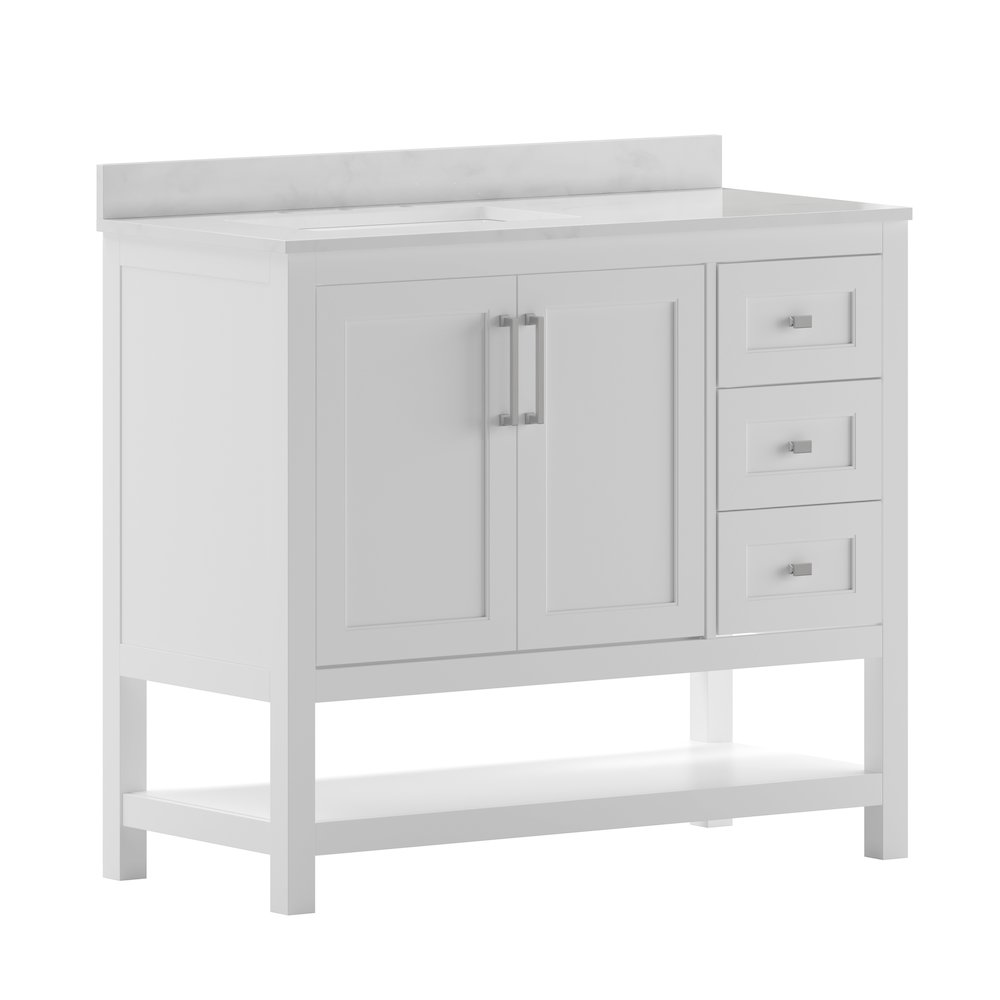 42 Inch Contemporary Bathroom Vanity with Storage Drawers and Sink Combo