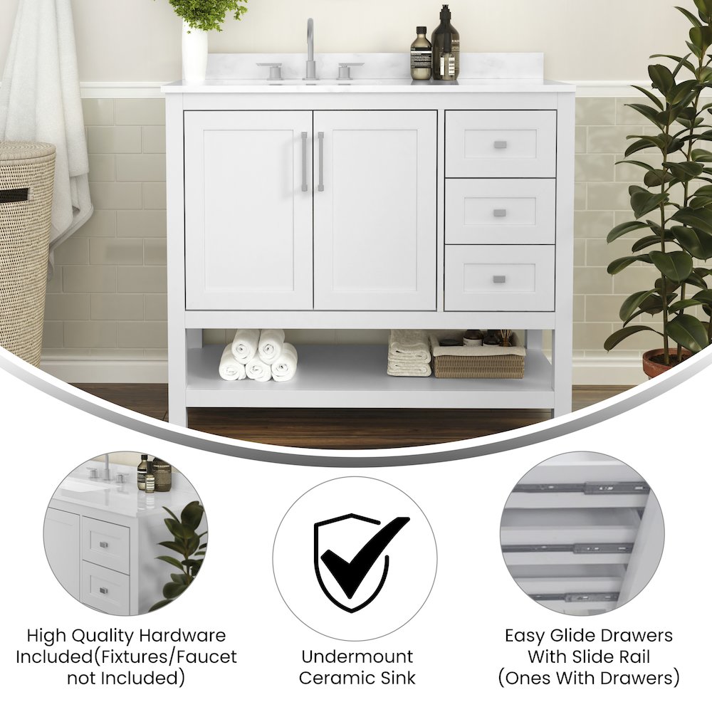 42 Inch Contemporary Bathroom Vanity with Storage Drawers and Sink Combo