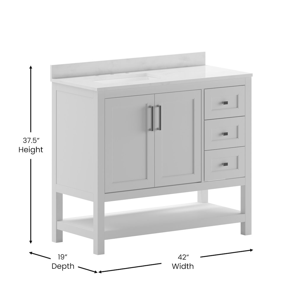 42 Inch Contemporary Bathroom Vanity with Storage Drawers and Sink Combo