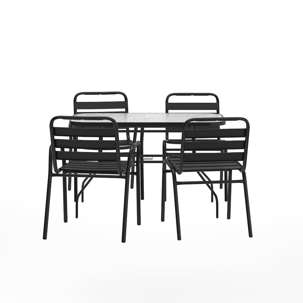 Commercial Grade Outdoor Patio Dining Set With Table and Four Chairs