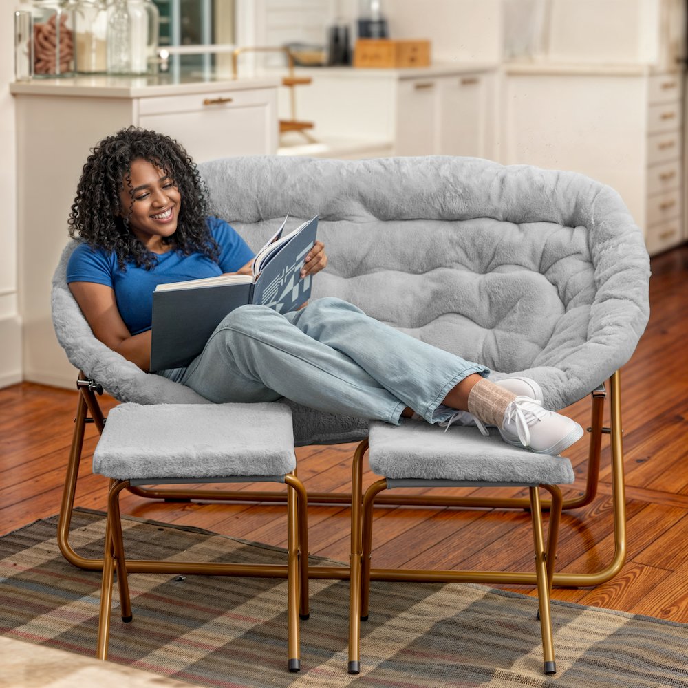 Gray Fabric/Soft Gold Frame