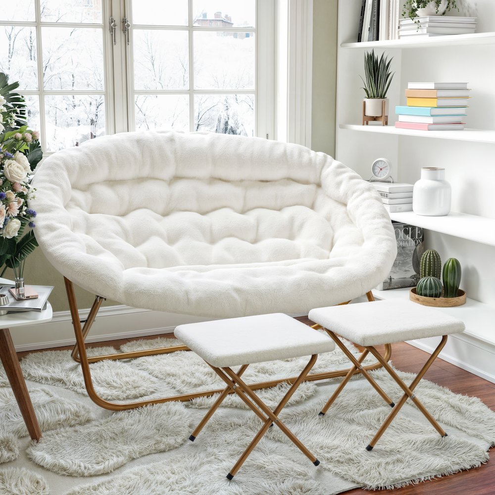 Double Saucer Chair with 2 Ottomans