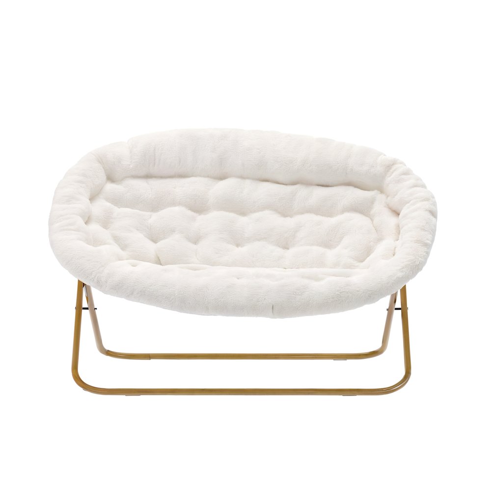 Ivory Faux Shearling Fabric/Soft Gold Frame