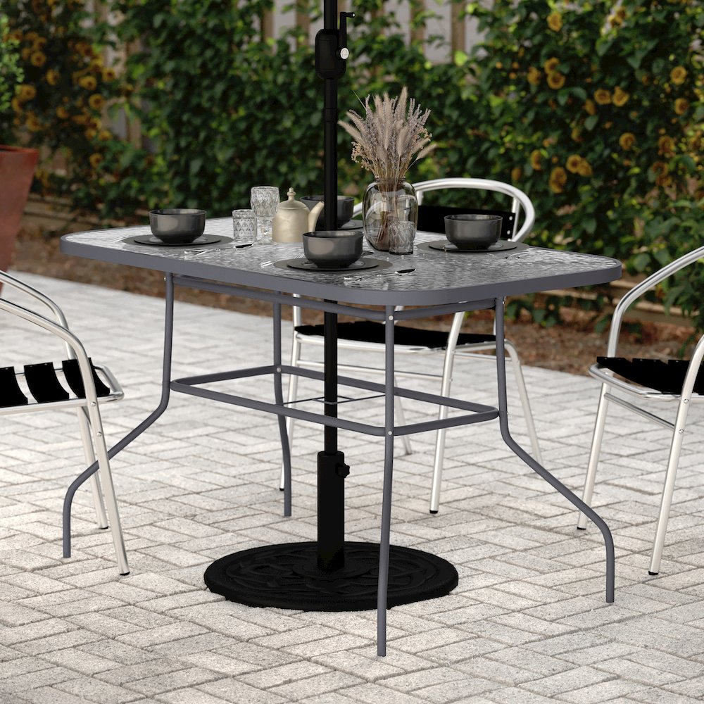 Rectangular Glass Patio Table With Seating for 4