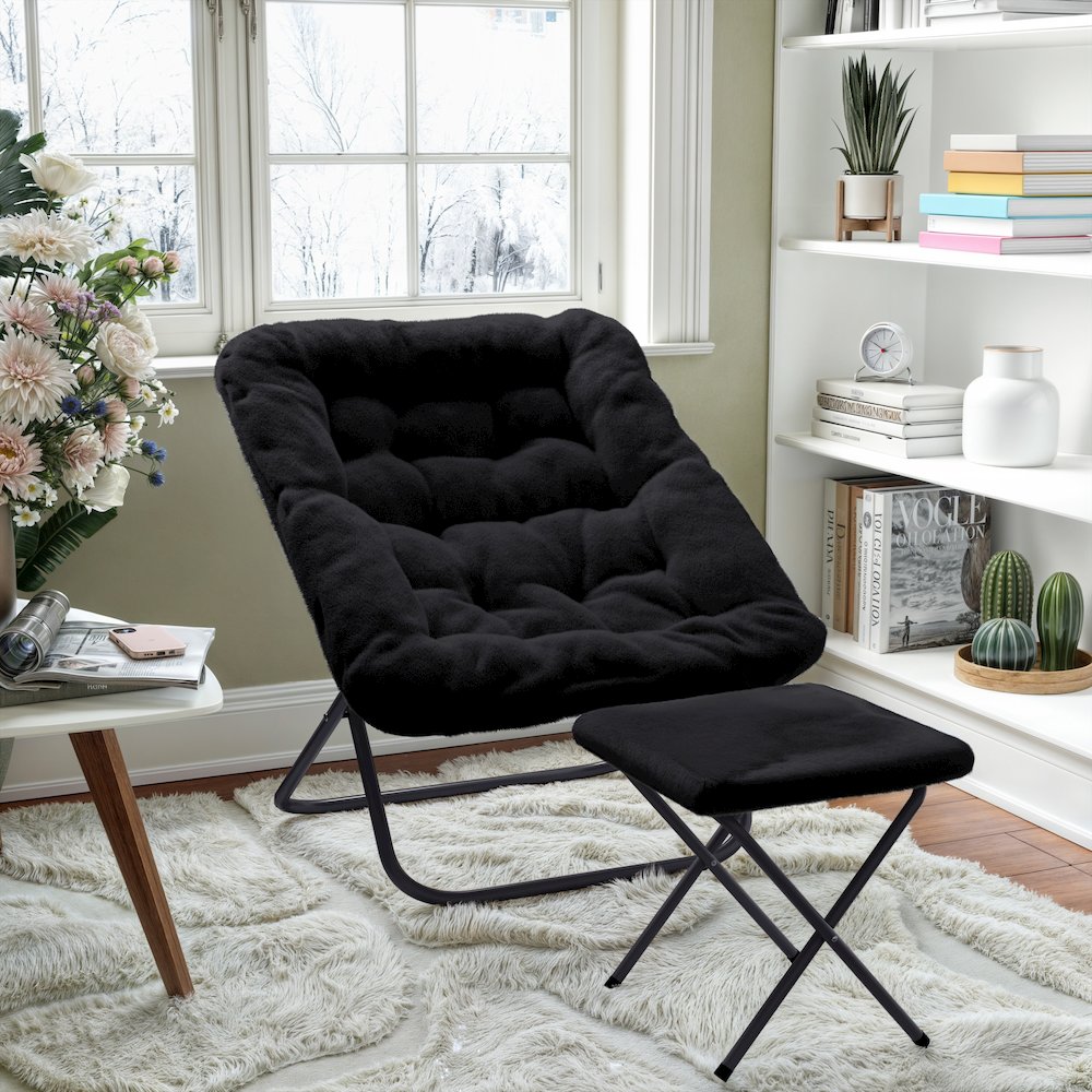 Oversized Folding Saucer Chair with Ottoman