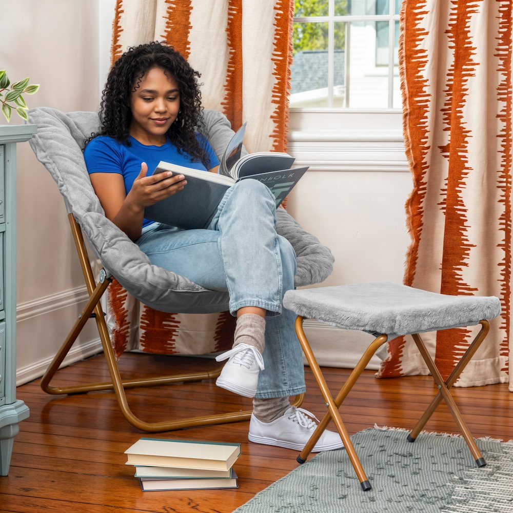 Gray Fabric/Soft Gold Frame