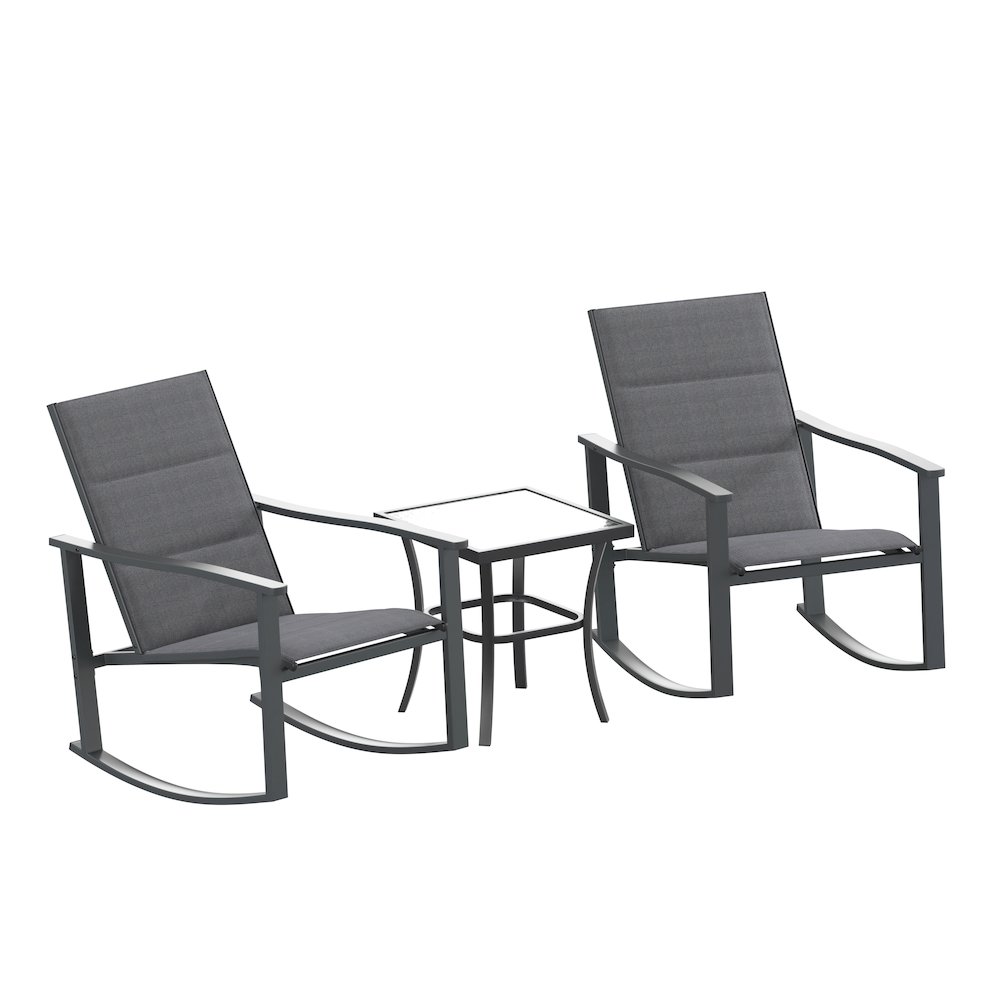 Modern 3 Piece Outdoor Rocking Chairs and Table Set