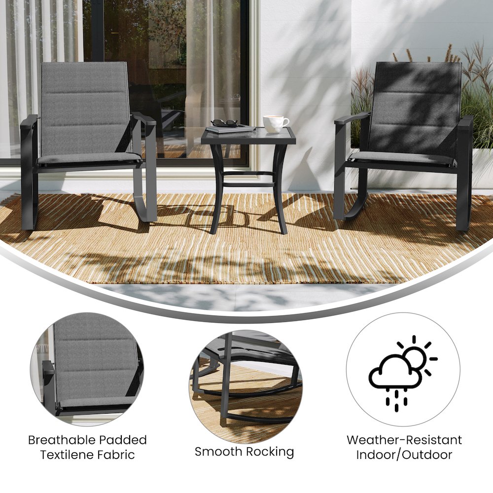 Modern 3 Piece Outdoor Rocking Chairs and Table Set