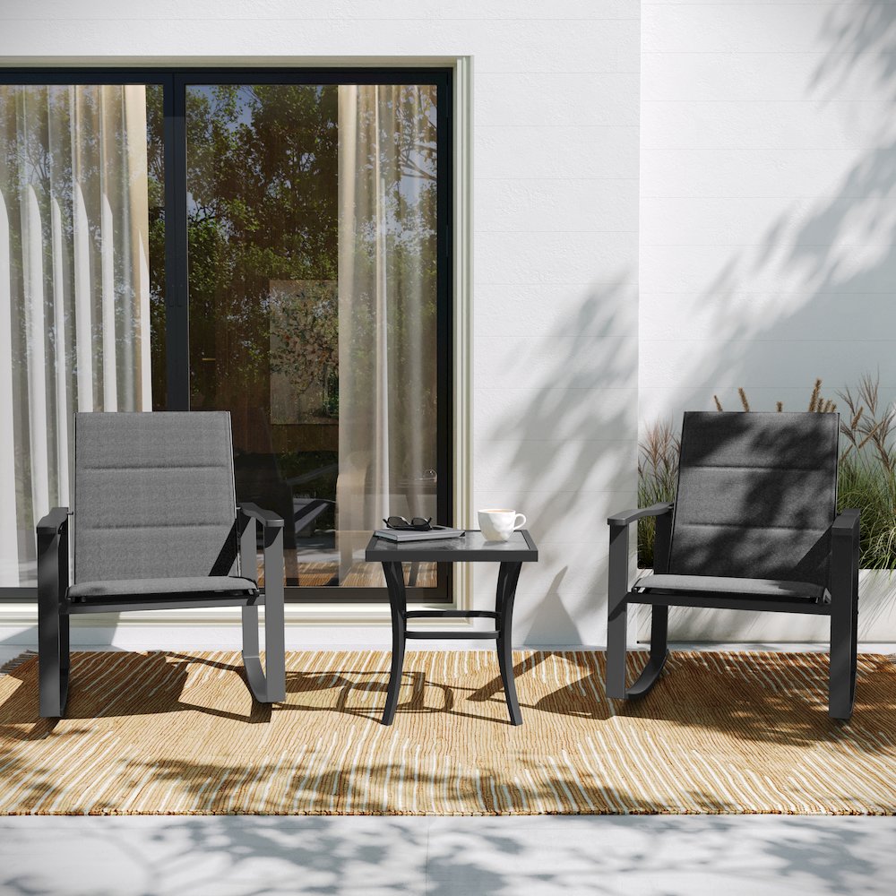 Modern 3 Piece Outdoor Rocking Chairs and Table Set
