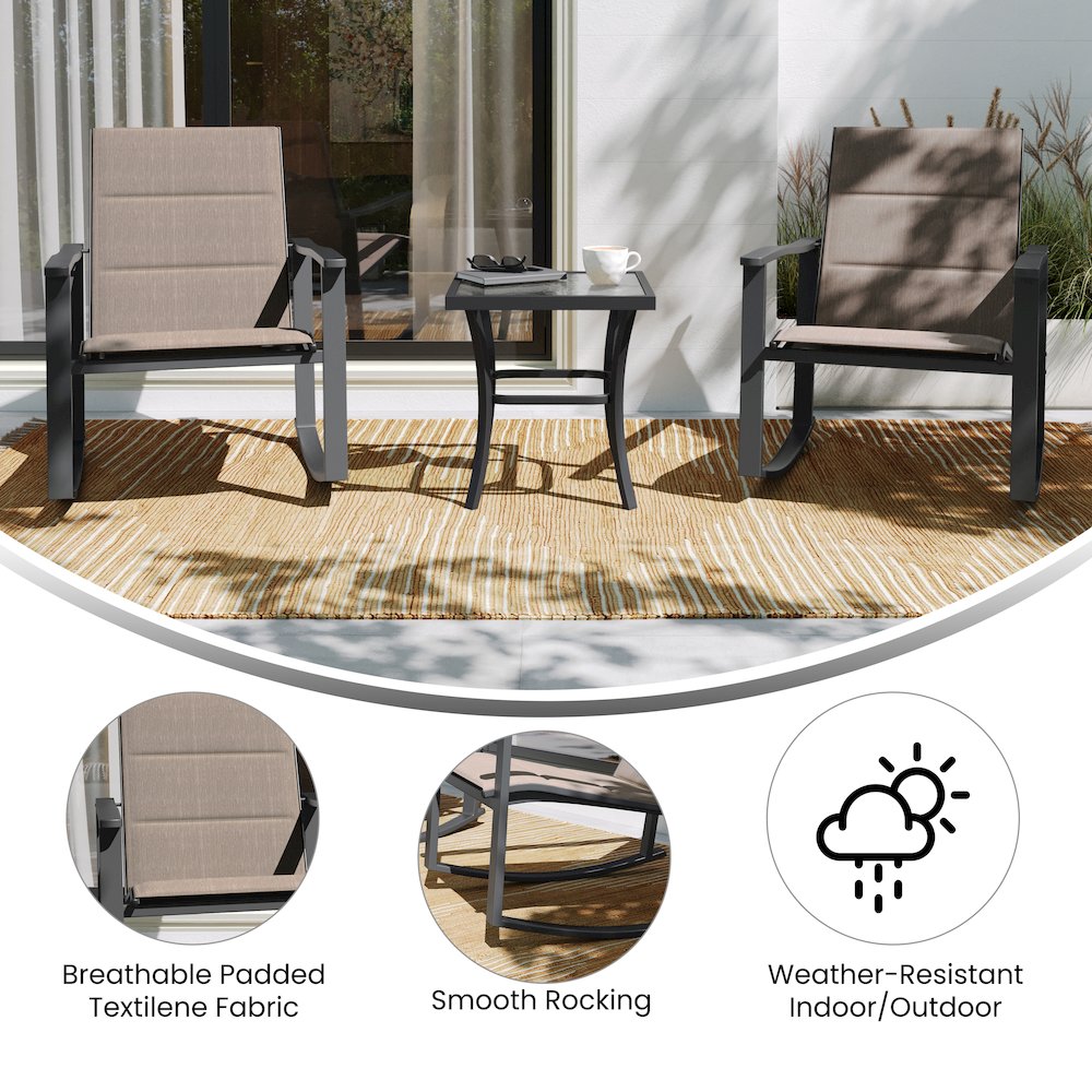Modern 3 Piece Outdoor Rocking Chairs and Table Set