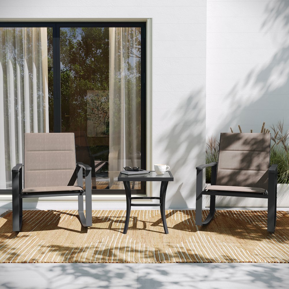 Modern 3 Piece Outdoor Rocking Chairs and Table Set
