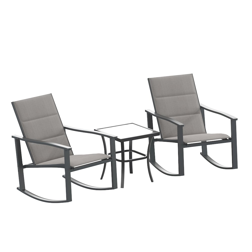 Modern 3 Piece Outdoor Rocking Chairs and Table Set