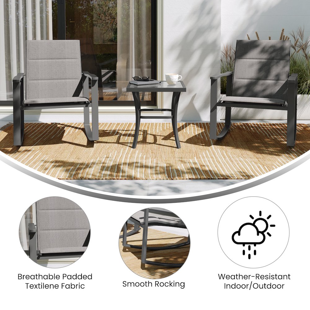 Modern 3 Piece Outdoor Rocking Chairs and Table Set