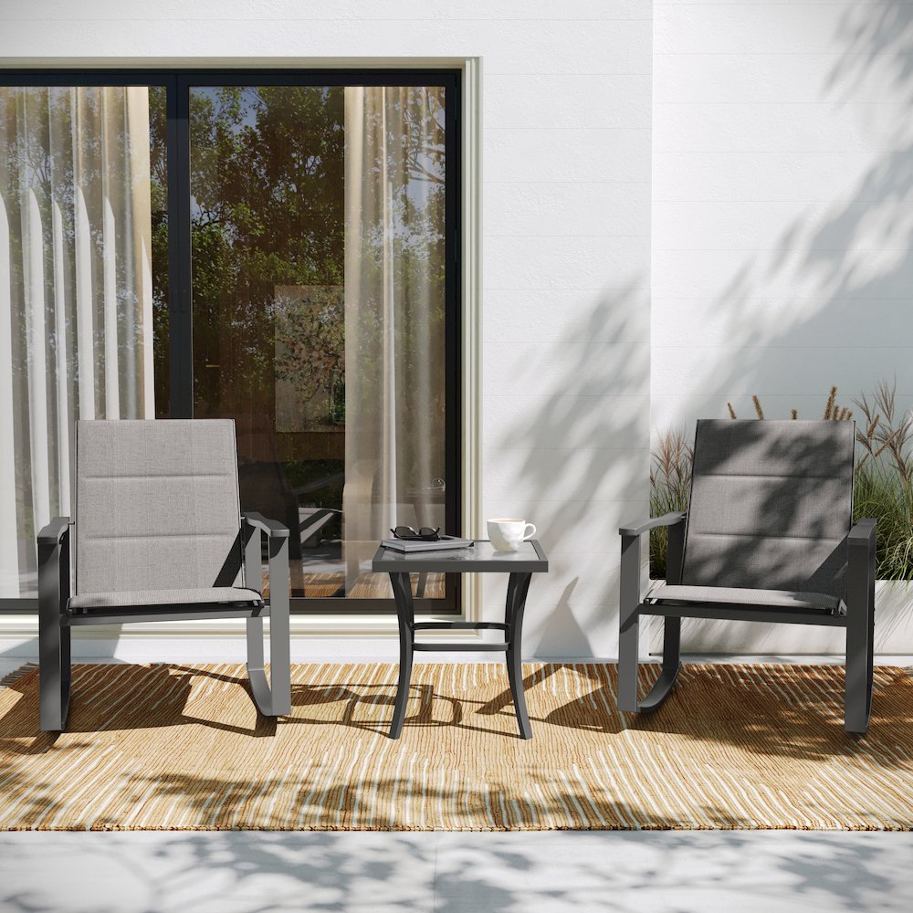Modern 3 Piece Outdoor Rocking Chairs and Table Set