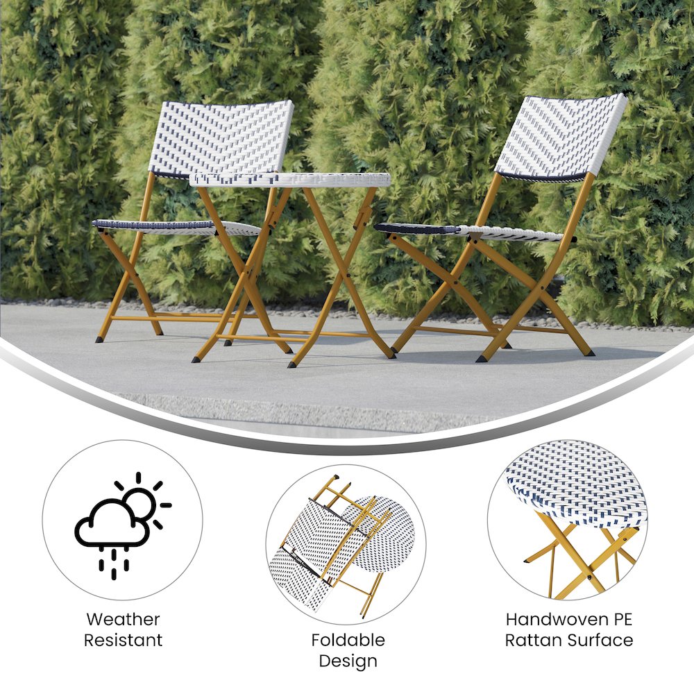 Modern 3 Piece Folding French Bistro Table and Chairs Set