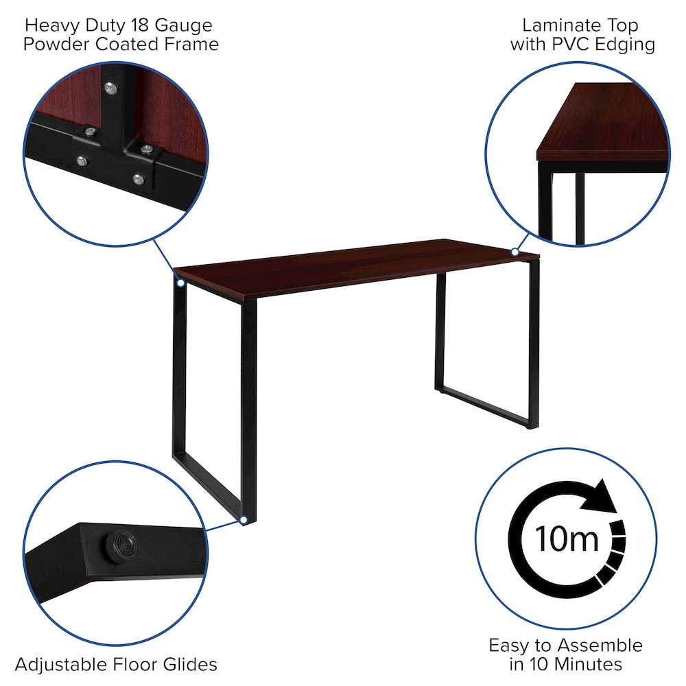 Desk Industrial Computer Desk Sturdy Home Office Desk – 55″ Length-Mahogany