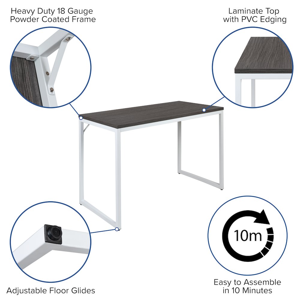 Tiverton Office Computer Desk and Home Office Desk – 47″ Long (Gray/White)