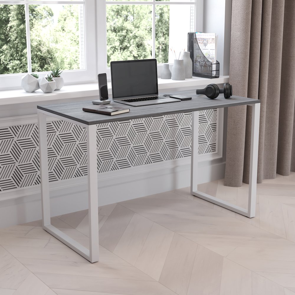 Tiverton Office Computer Desk and Home Office Desk – 47″ Long (Gray/White)