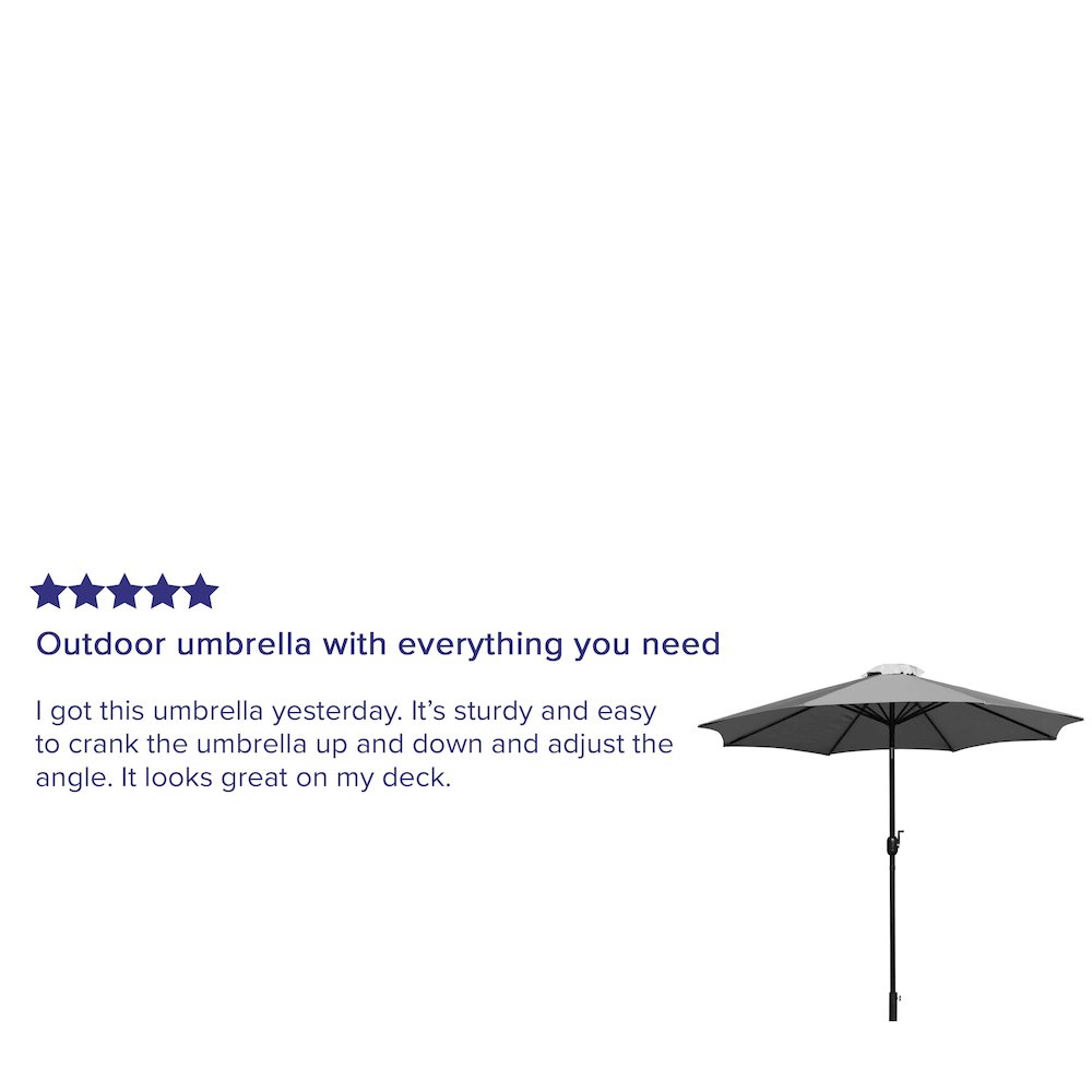 Gray 9 FT Round Umbrella with Crank and Tilt Function and Standing Umbrella Base