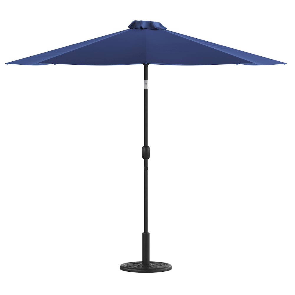 Navy 9 FT Round Umbrella with Crank and Tilt Function and Standing Umbrella Base