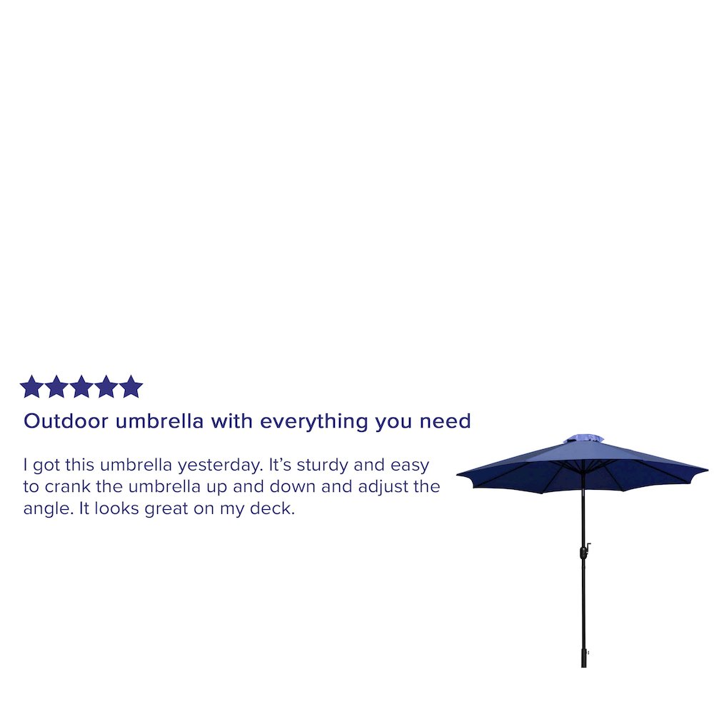 Navy 9 FT Round Umbrella with Crank and Tilt Function and Standing Umbrella Base