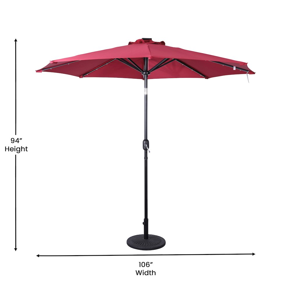 9 FT Round Umbrella with 32 Solar LED Lights and Crank