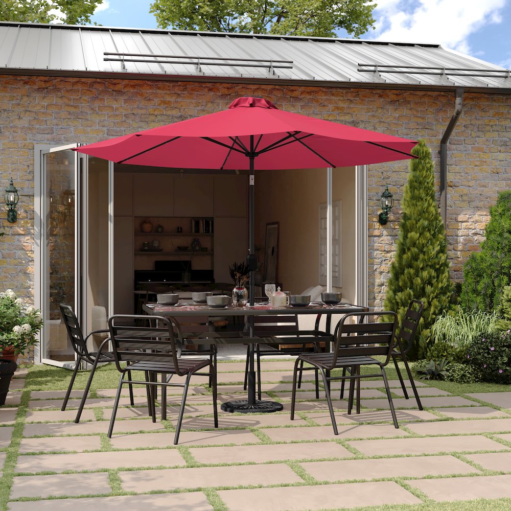 9 FT Round Umbrella with 32 Solar LED Lights and Crank