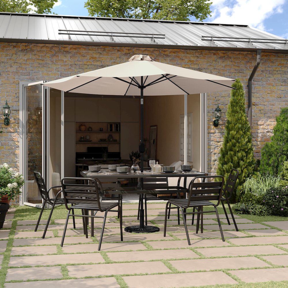 9 FT Round Umbrella with 32 Solar LED Lights and Crank in Tan
