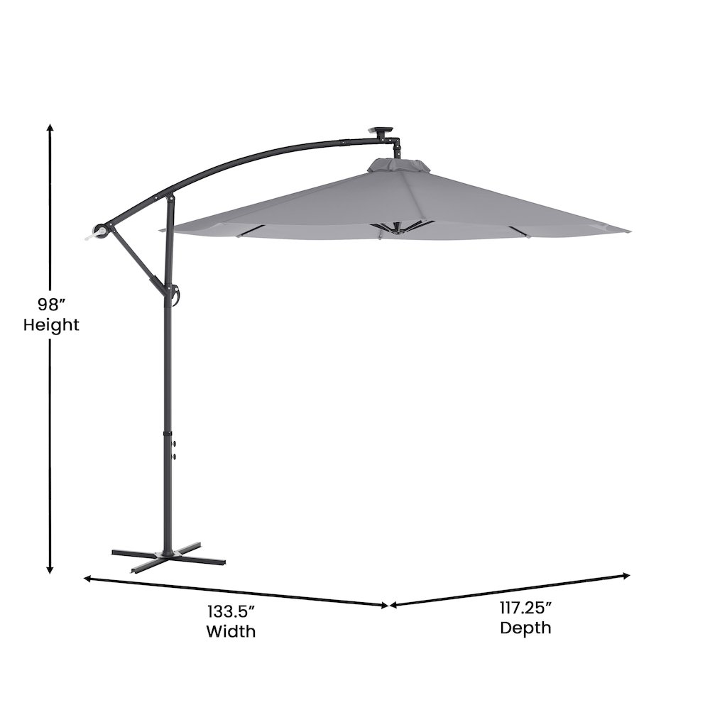 Commercial Grade 10 ft Round Solar LED Patio Cantilever Umbrella