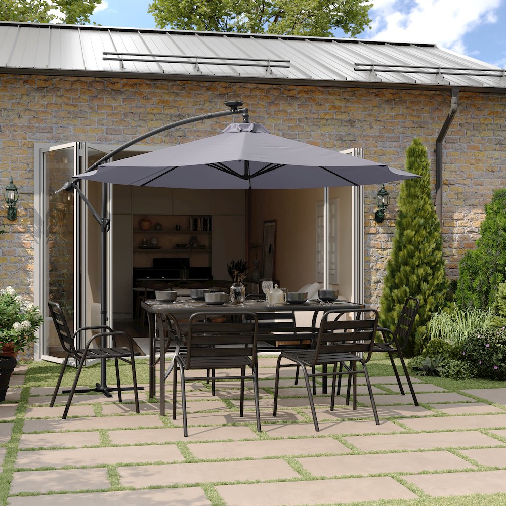 Commercial Grade 10 ft Round Solar LED Patio Cantilever Umbrella