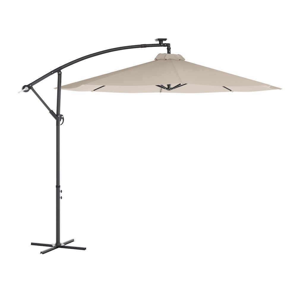 Commercial Grade 10 ft Round Solar LED Patio Cantilever Umbrella
