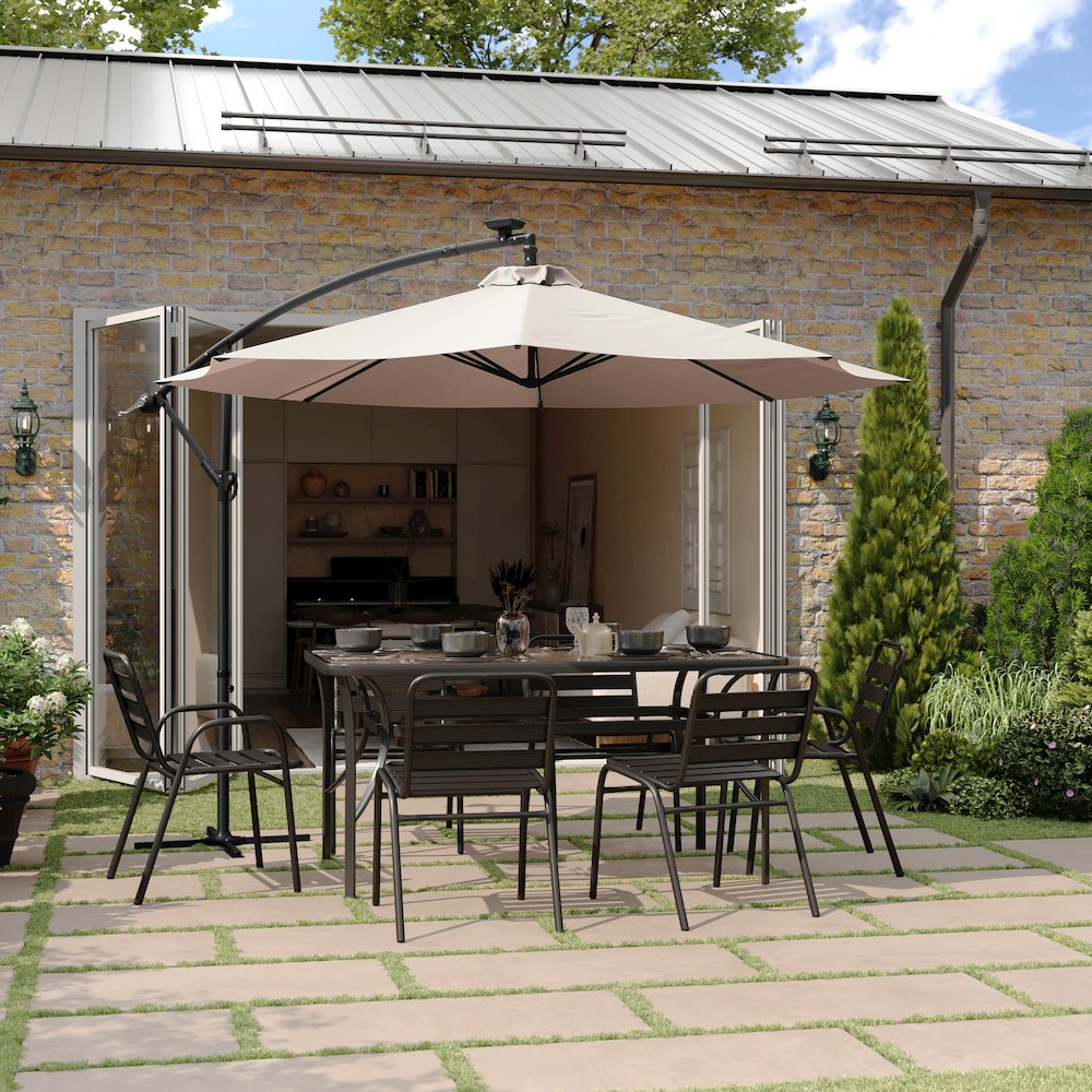 Commercial Grade 10 ft Round Solar LED Patio Cantilever Umbrella