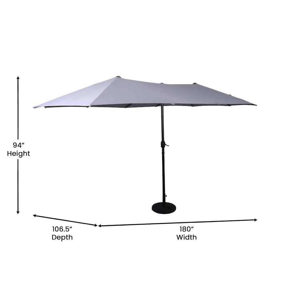 15 FT Triple Head Patio Umbrella with Crank and Easy Lift Functionality in Gray