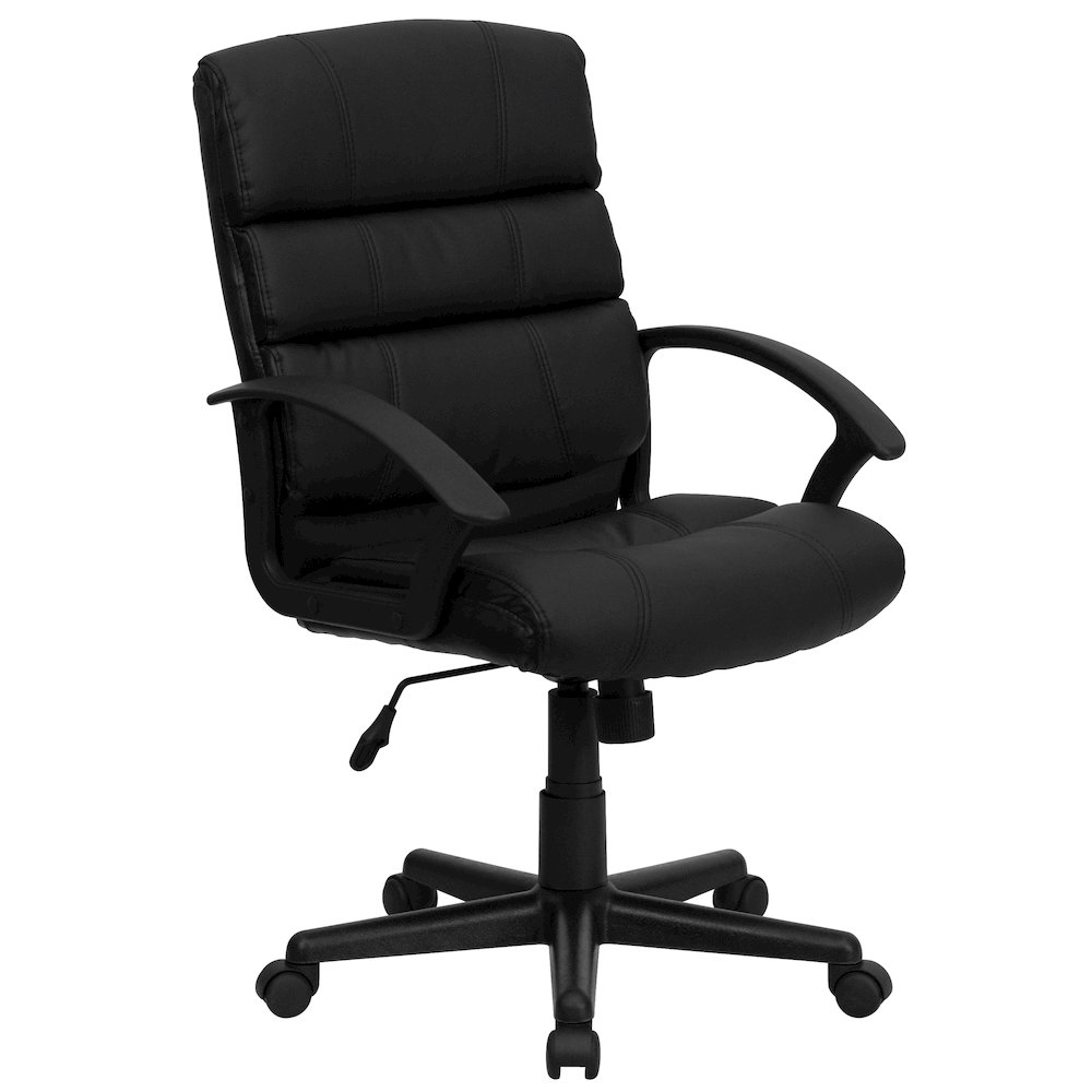 Mid-Back Black LeatherSoft Swivel Task Office Chair with Arms