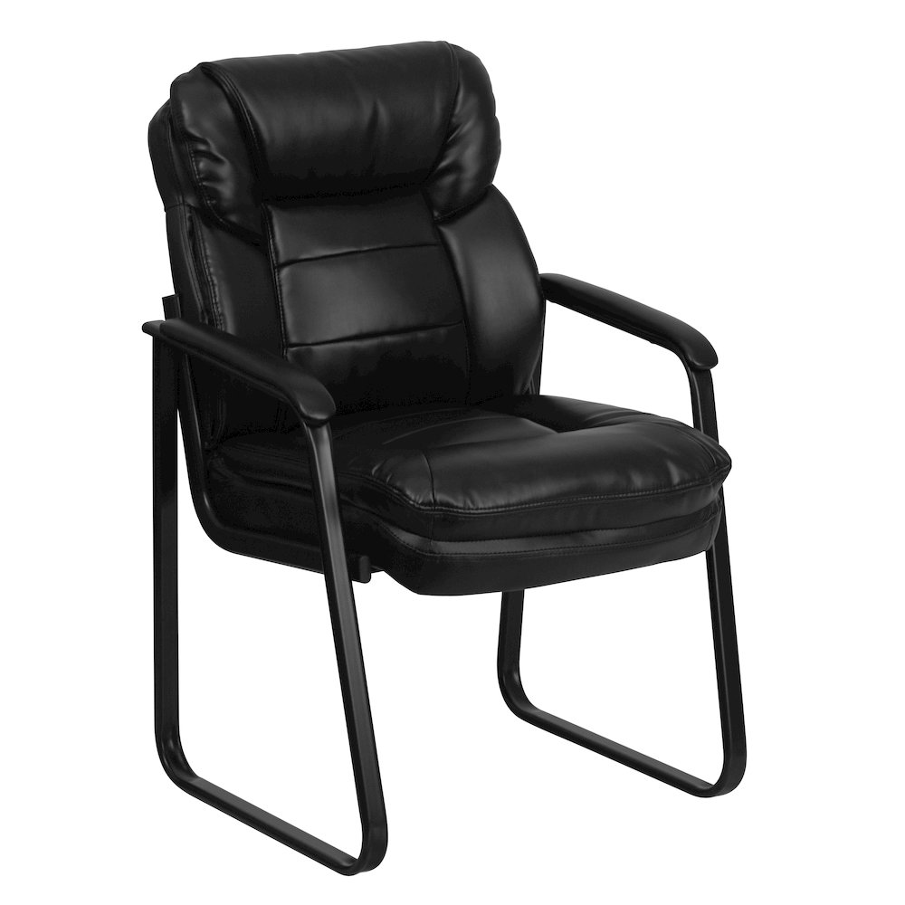Black Executive Side Reception Chair with Lumbar Support and Sled Base