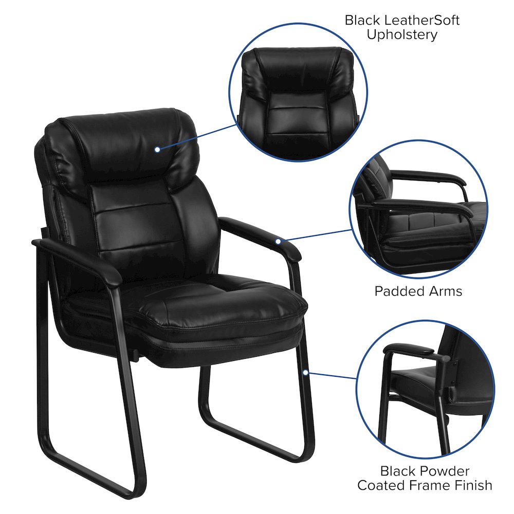 Black Executive Side Reception Chair with Lumbar Support and Sled Base