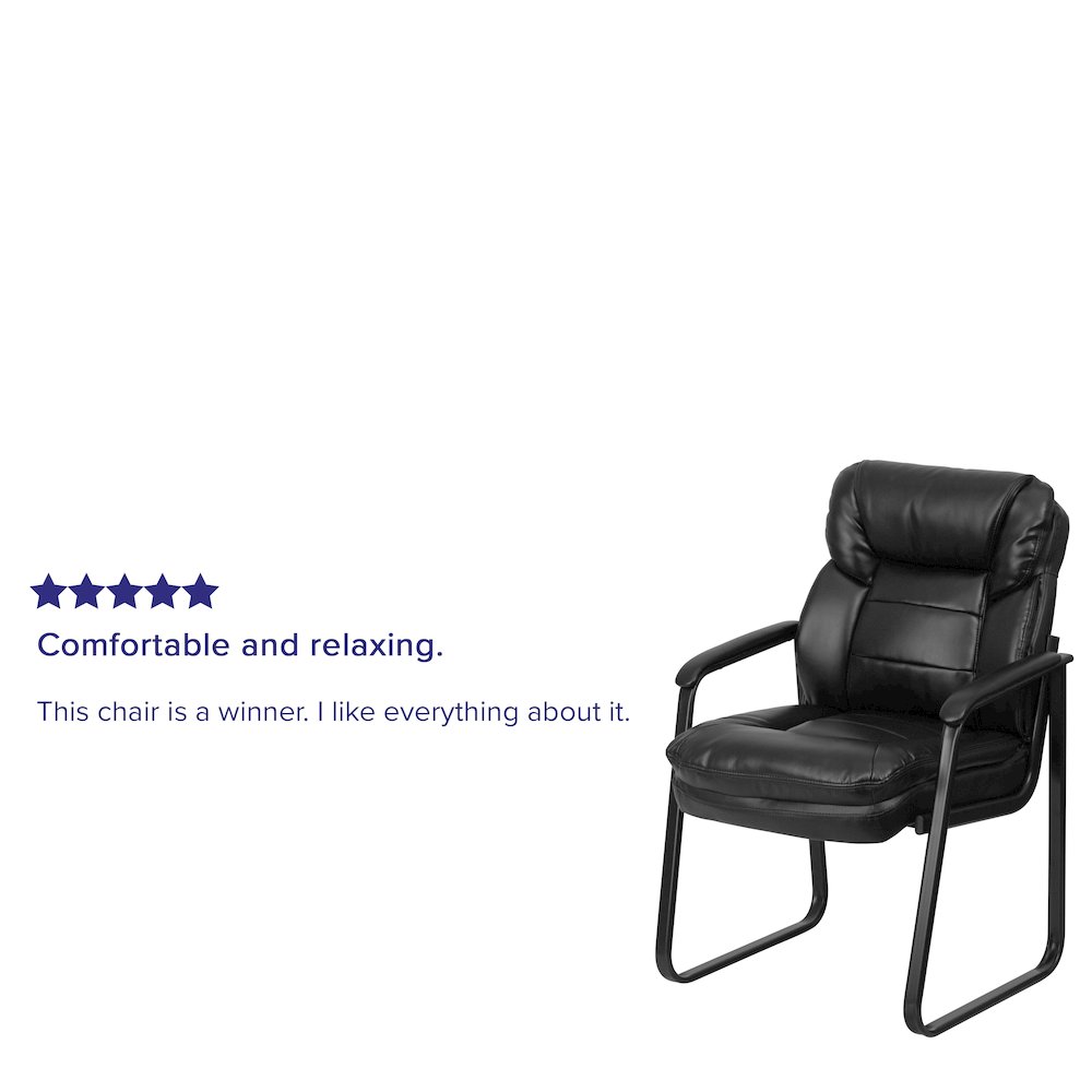 Black Executive Side Reception Chair with Lumbar Support and Sled Base