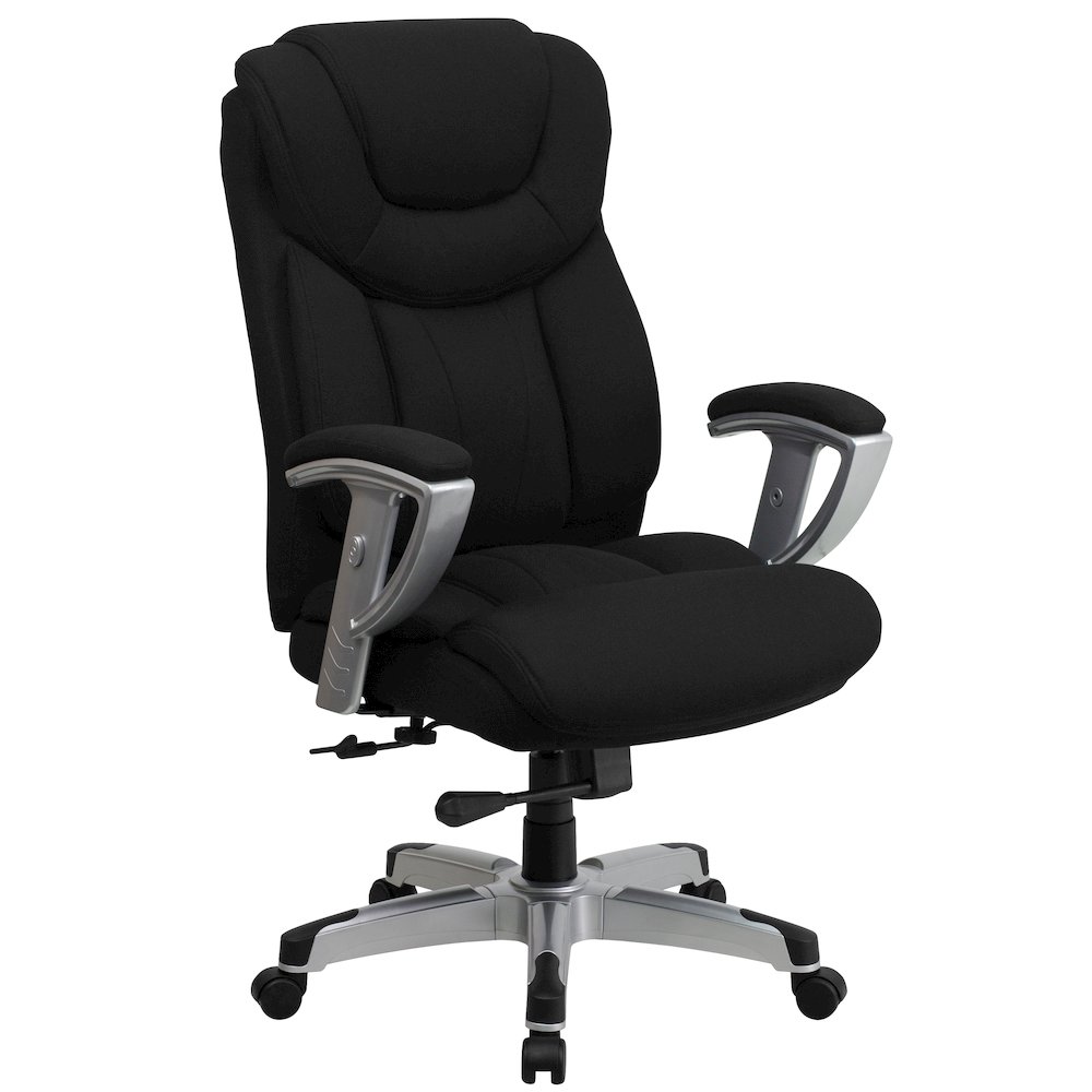 400 lb. Rated Black Fabric Executive Office Chair with Silver Adjustable Arms