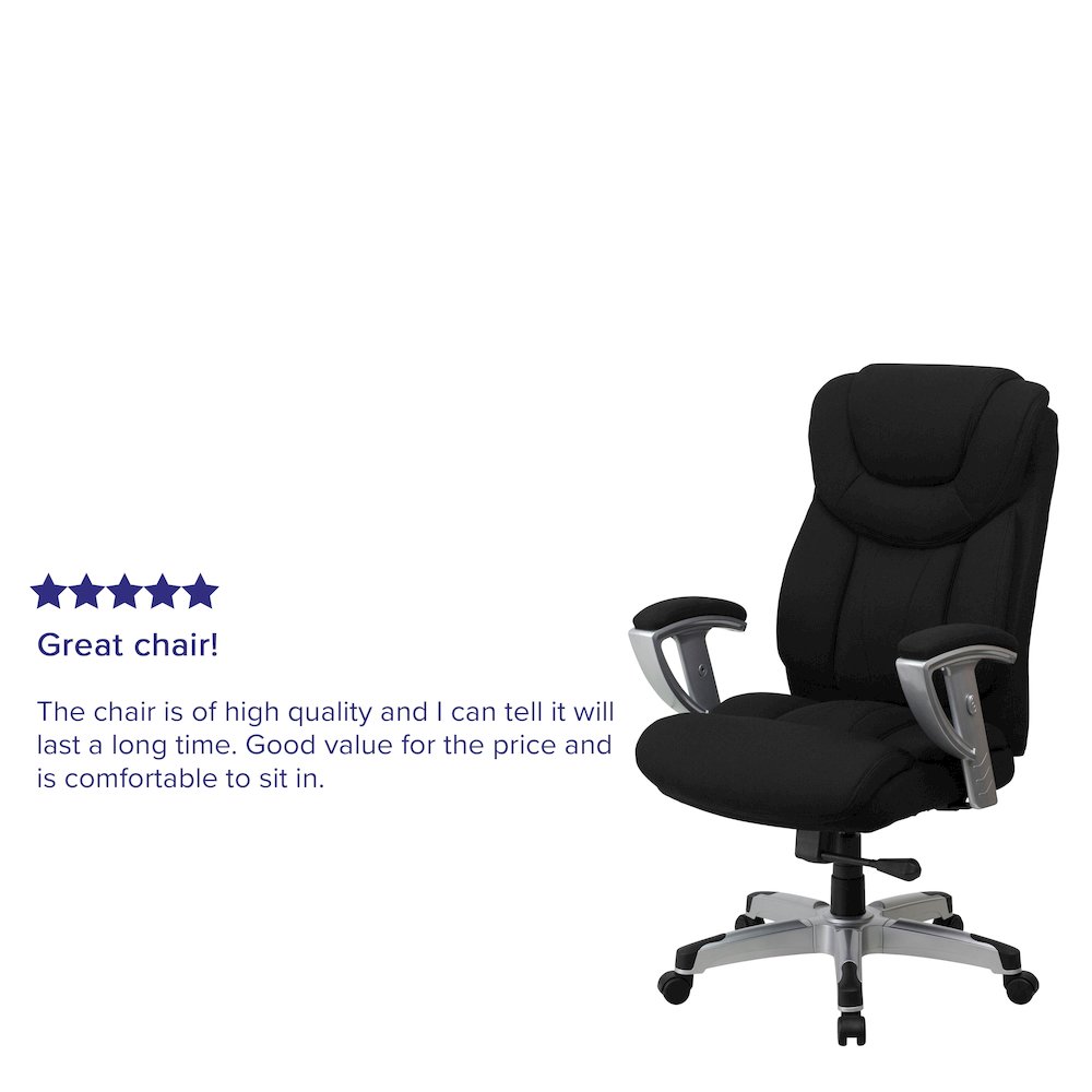 400 lb. Rated Black Fabric Executive Office Chair with Silver Adjustable Arms