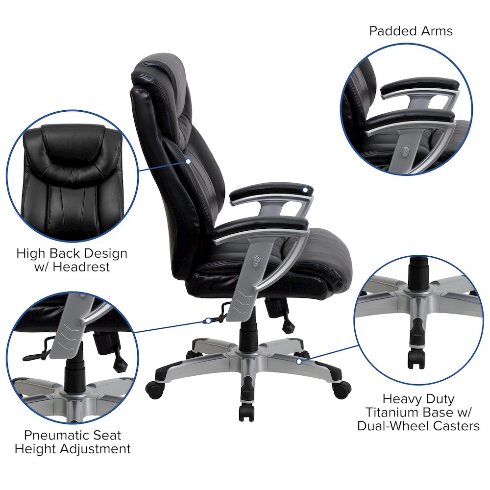 400 lb. Rated Black Executive Office Chair with Silver Adjustable Arms