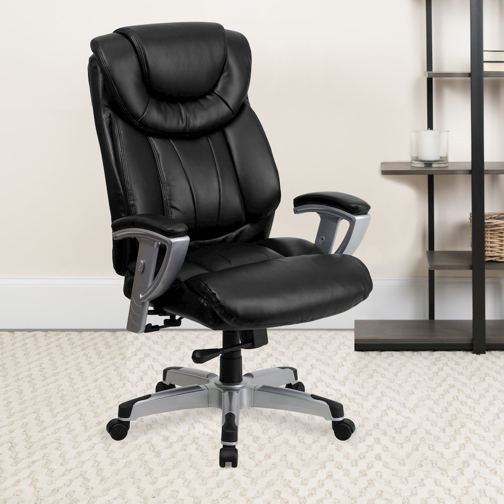 400 lb. Rated Black Executive Office Chair with Silver Adjustable Arms