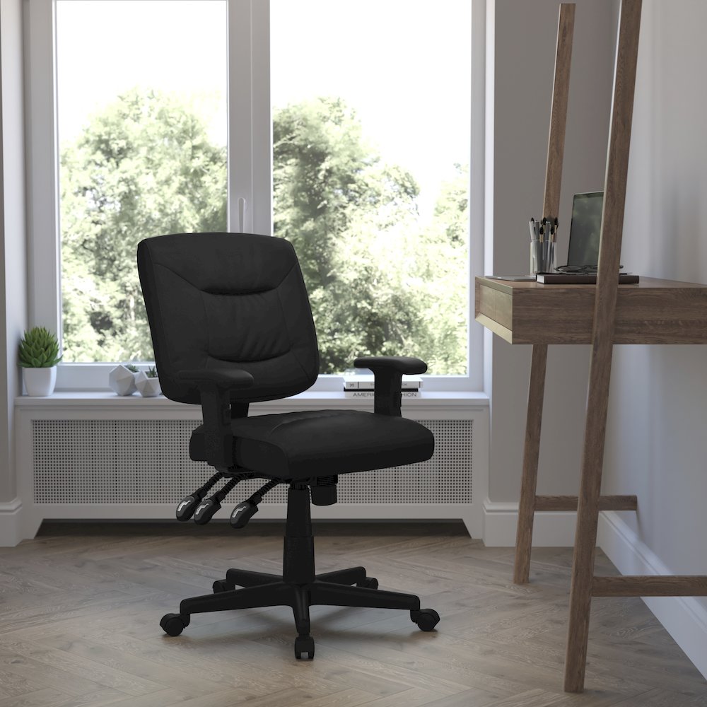 Mid-Back Black Multifunction Swivel Task Office Chair with Adjustable Arms