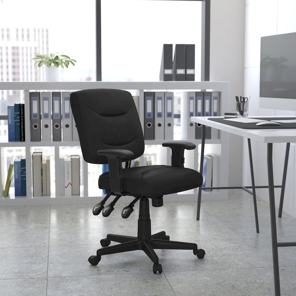 Mid-Back Black Multifunction Swivel Task Office Chair with Adjustable Arms