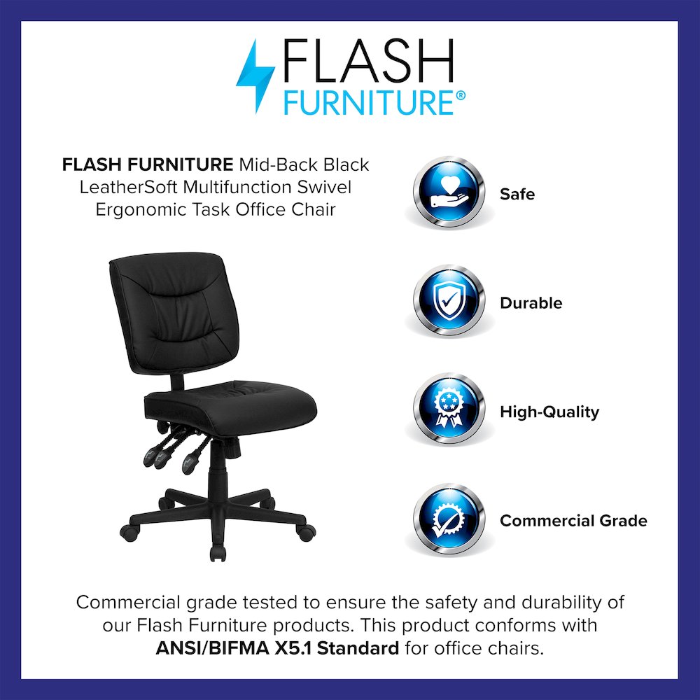 Mid-Back Black LeatherSoft Multifunction Swivel Ergonomic Task Office Chair