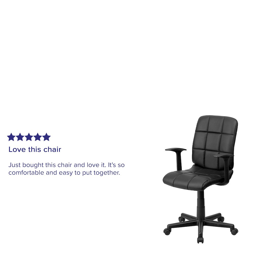 Mid-Back Black Quilted Vinyl Swivel Task Office Chair with Arms
