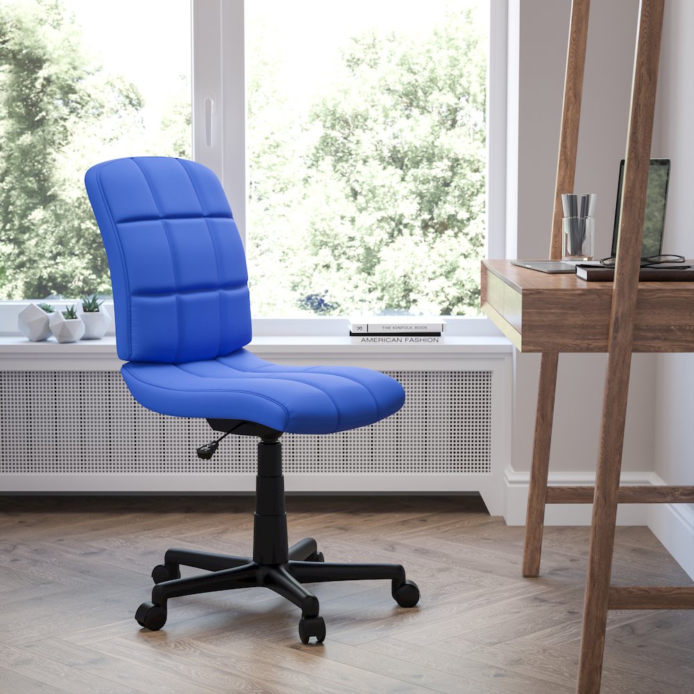 Mid-Back Blue Quilted Vinyl Swivel Task Office Chair