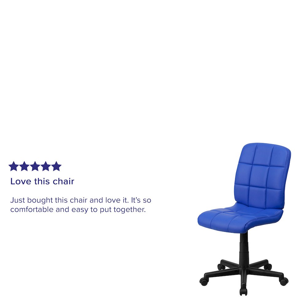 Mid-Back Blue Quilted Vinyl Swivel Task Office Chair