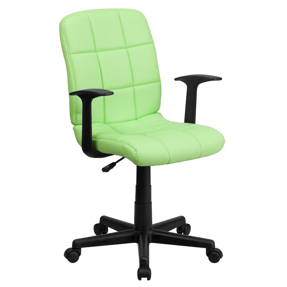Mid-Back Green Quilted Vinyl Swivel Task Office Chair with Arms