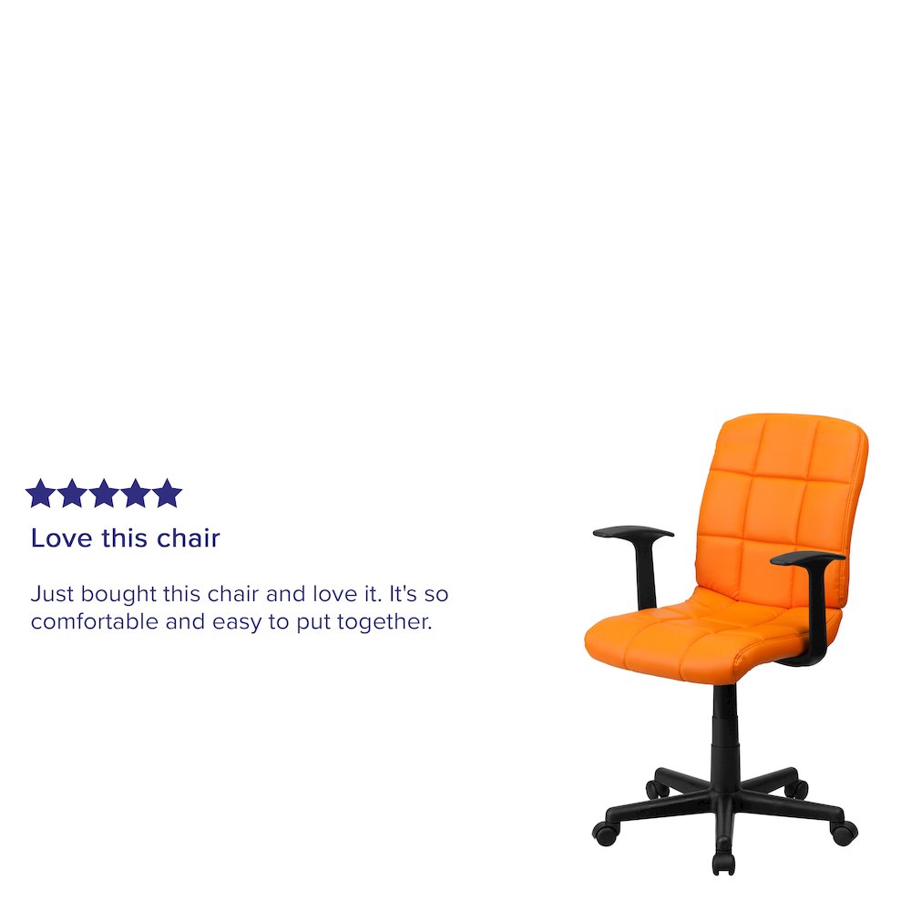 Mid-Back Orange Quilted Vinyl Swivel Task Office Chair with Arms