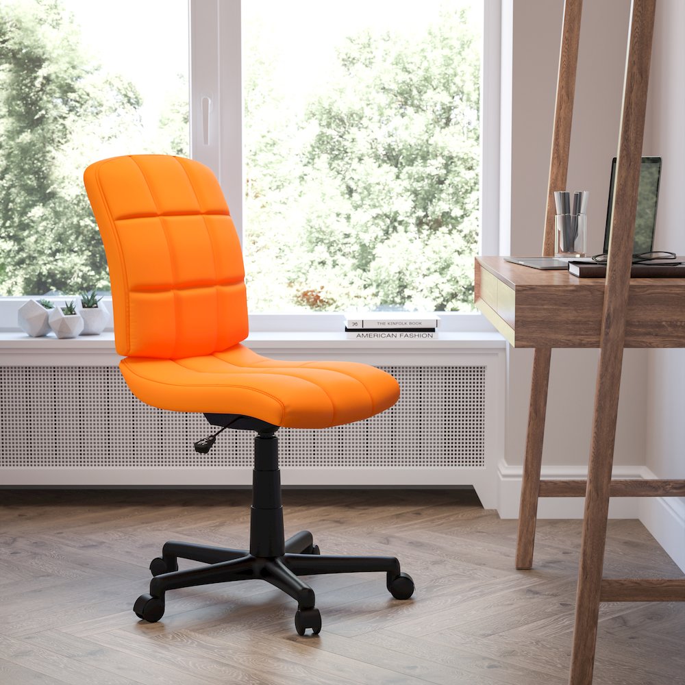 Mid-Back Orange Quilted Vinyl Swivel Task Office Chair